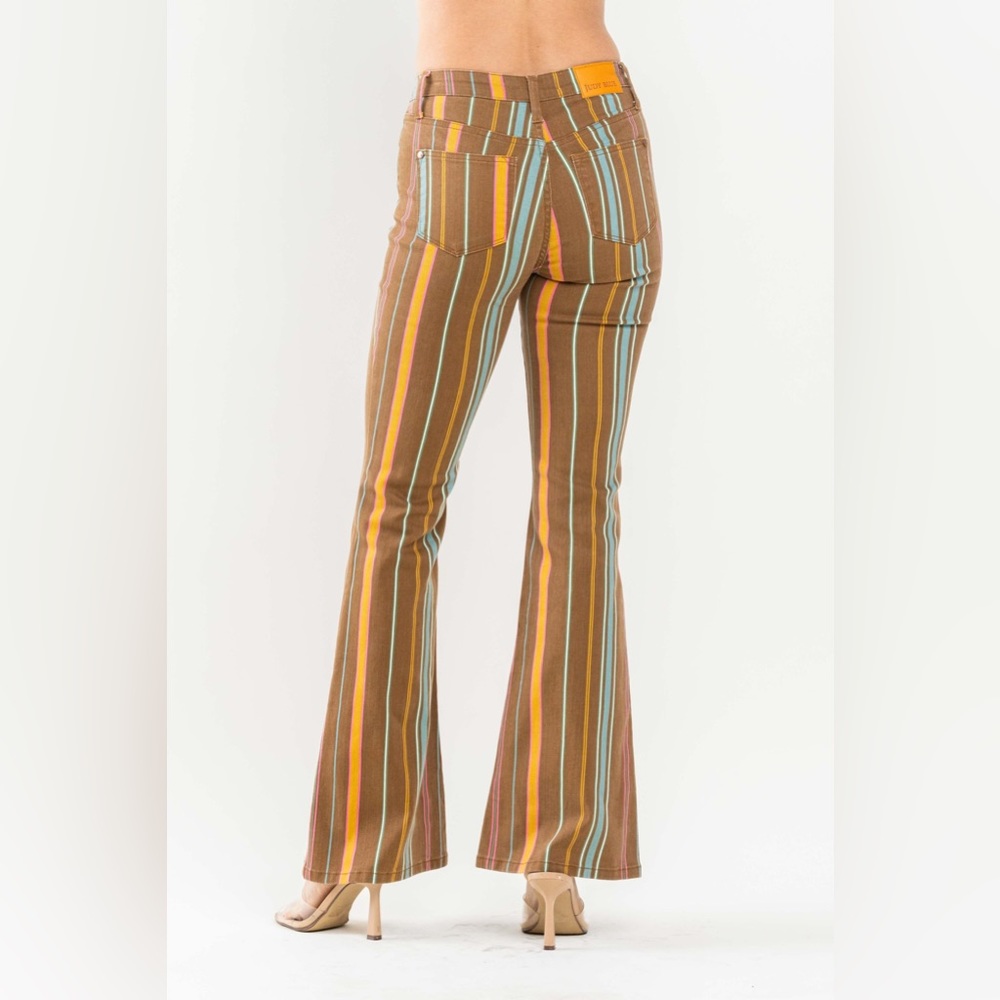 Judy Blue Brown Multi-Stripe Flare Jeans, Size 14 - Picture 6 of 9